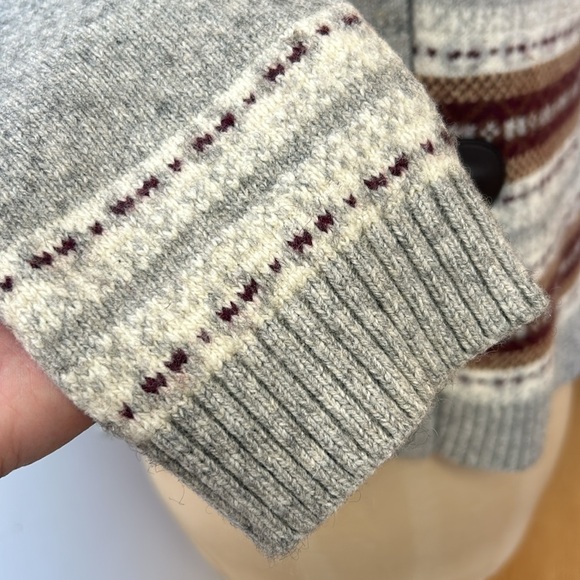 Vintage Eddie Bauer Wool Blend Fair Isle Sweater Cardigan Horn Toggle Gray XL - Picture 9 of 12